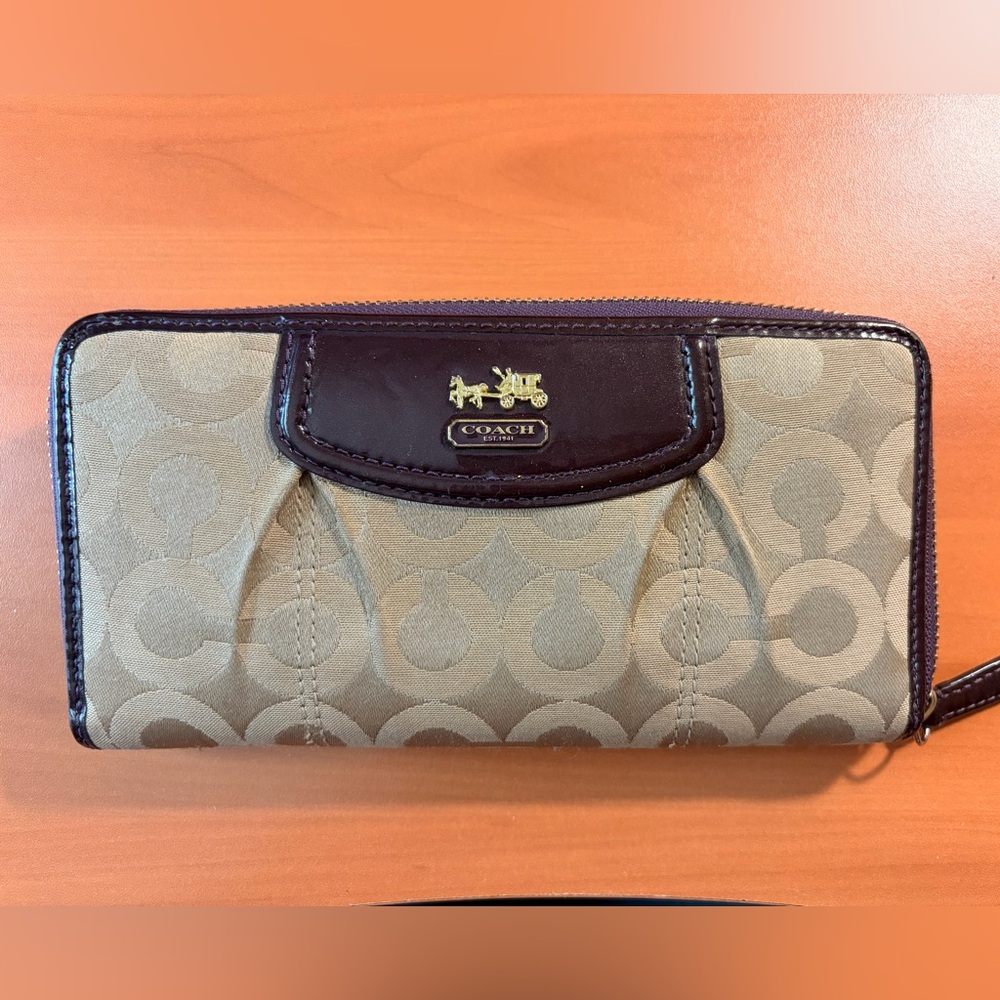 Coach Beige Signature and Dark Purple Women's Wallet